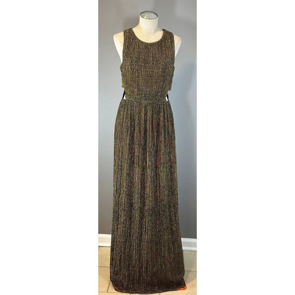 BCBGMaxAzria NWT Metallic Cut Out Dress in Gold Size M - Picture 3 of 7